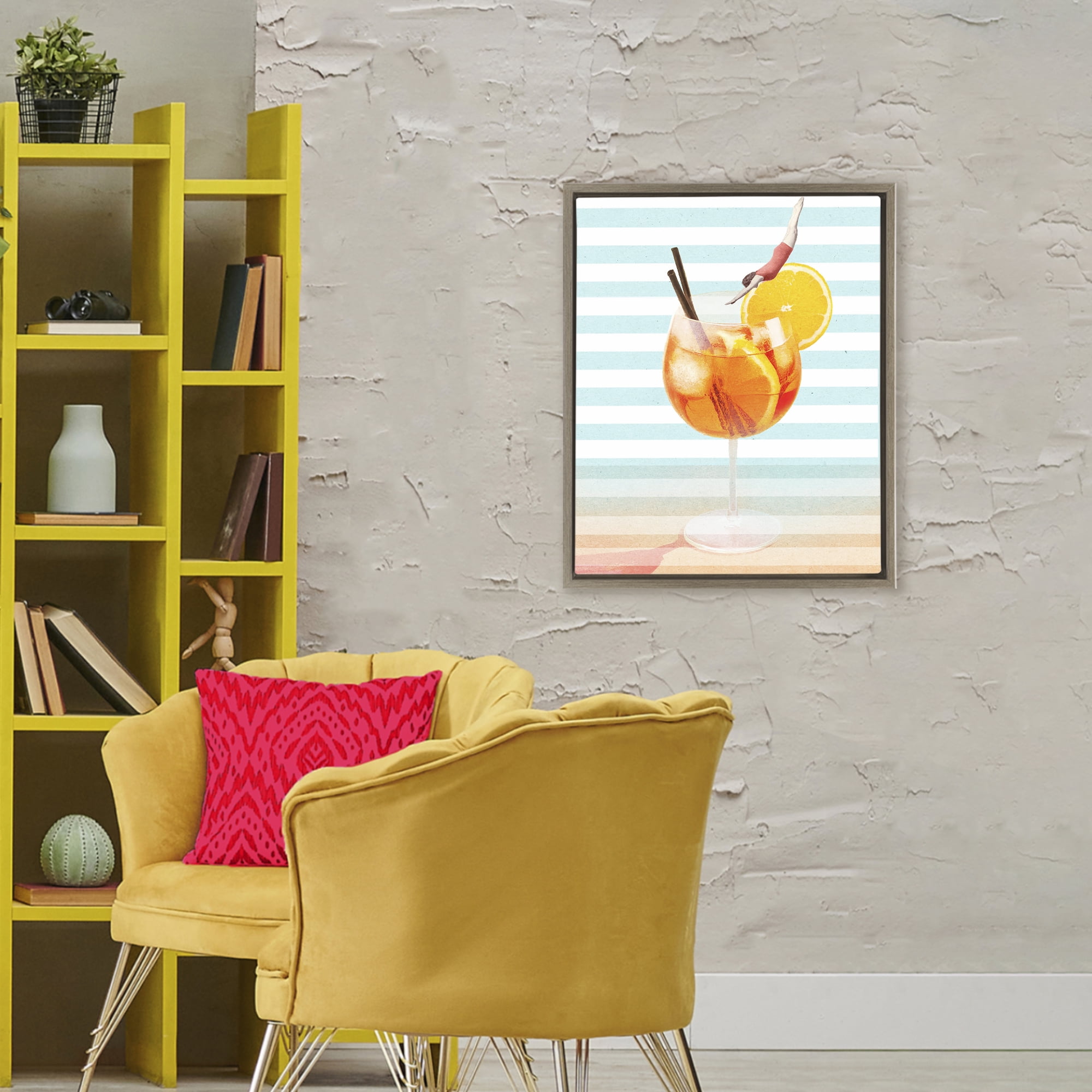 Spritz Cocktail Dive Brown Framed Floater Canvas Wall Art, design by Lil' Rue