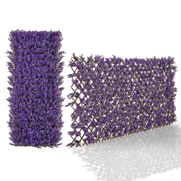 Gymax Expandable Fence Privacy Screen Decorative Faux Purple Eucalyptus Fencing Panel