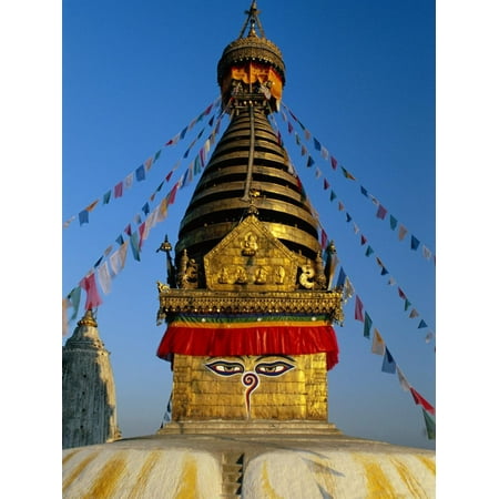 Spire and Prayer Flags of the Swayambhunath Stupa in Kathmandu, Nepal, Asia Print Wall Art By Gavin Hellier