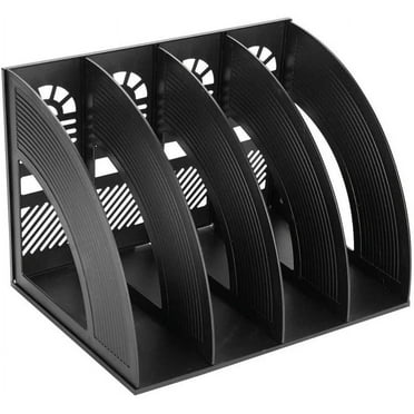 Qalabka Magazine File Holder Desk Organizer, Metal Binder Holder with 4 Vertical Compartments for Office Home School, Black
