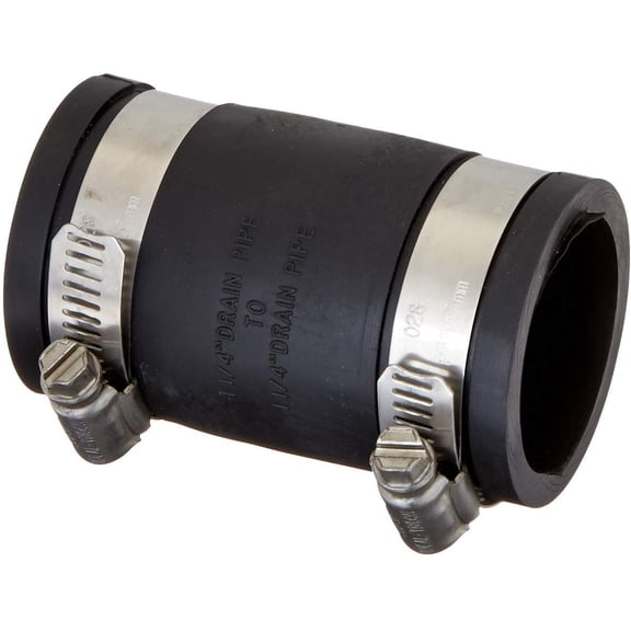 Fernco Stock Coupling P1056-125 - Durable Elastomeric PVC - 1-1/4 In. Pipe Size, Black