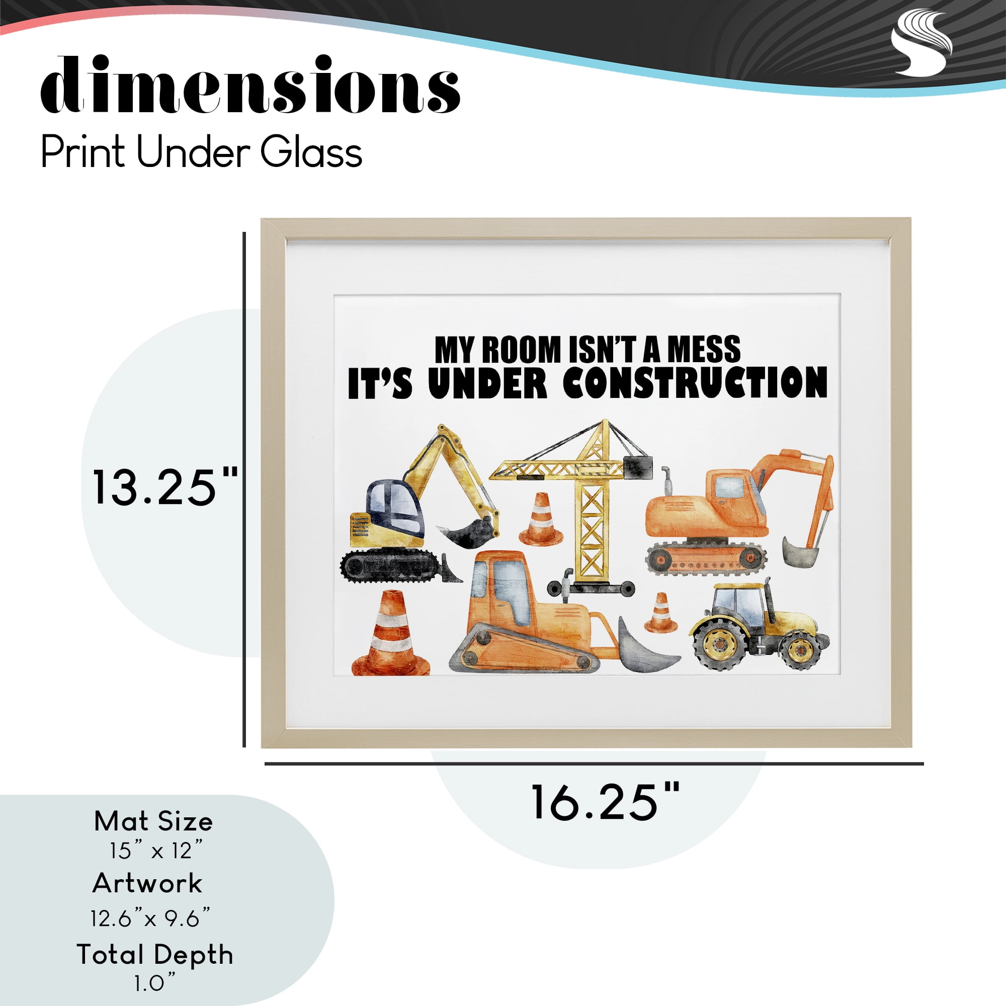 Not A Mess Under Construction Birch Framed Print Under Glass, design by Kim Allen
