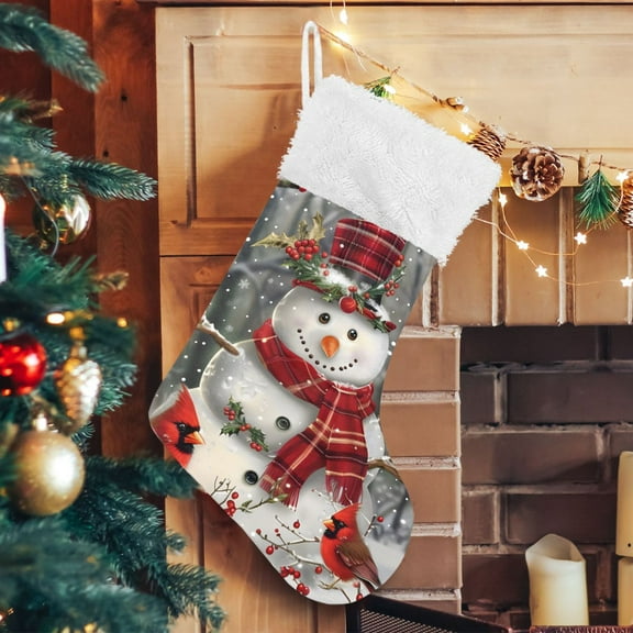 Ryvnso Christmas Stockings Snowman with Cardinals Christmas 17.7" Large Stocking Decoration 1 Pack