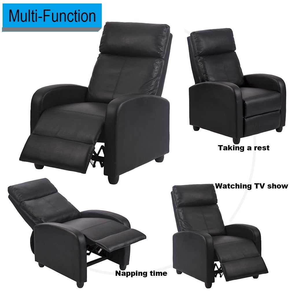 FDW Recliner Chair for Living Room Furniture Home Theater Seating Glider Chairs Modern Wingback Single Sofa PU Leather with Footrest (Black)