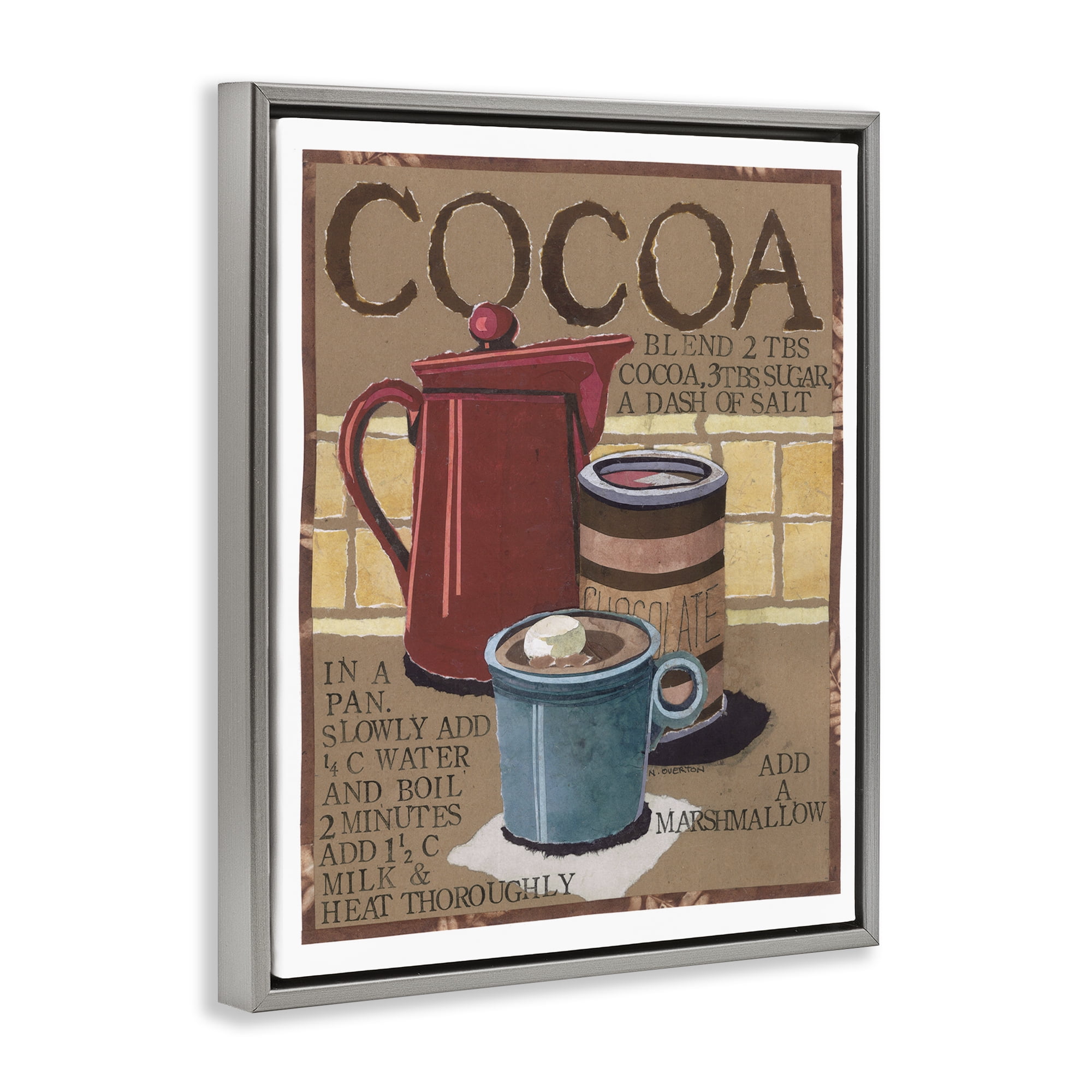 Stupell Industries Hot Cocoa Recipe Food & Beverage Painting Gray Floater Framed Art Print Wall Art, 25 x 31