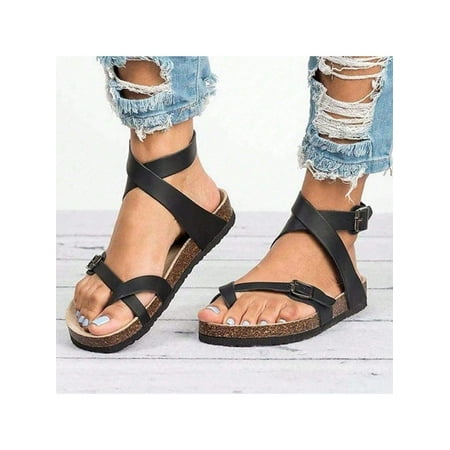 

Womens Strappy Slip-On Slippers Adjustable Buckle Cork With Comfortable Arch Support Outdoor Footbed Slides For Sandals
