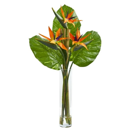 - Nearly Natural Bird of Paradise Artificial Arrangement in Cylinder Vase
