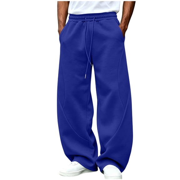 Ghalytn Men's Wide Leg Sweatpants, Loose Fit Casual Lounge Pants with Side Pockets and Curved Seam Design