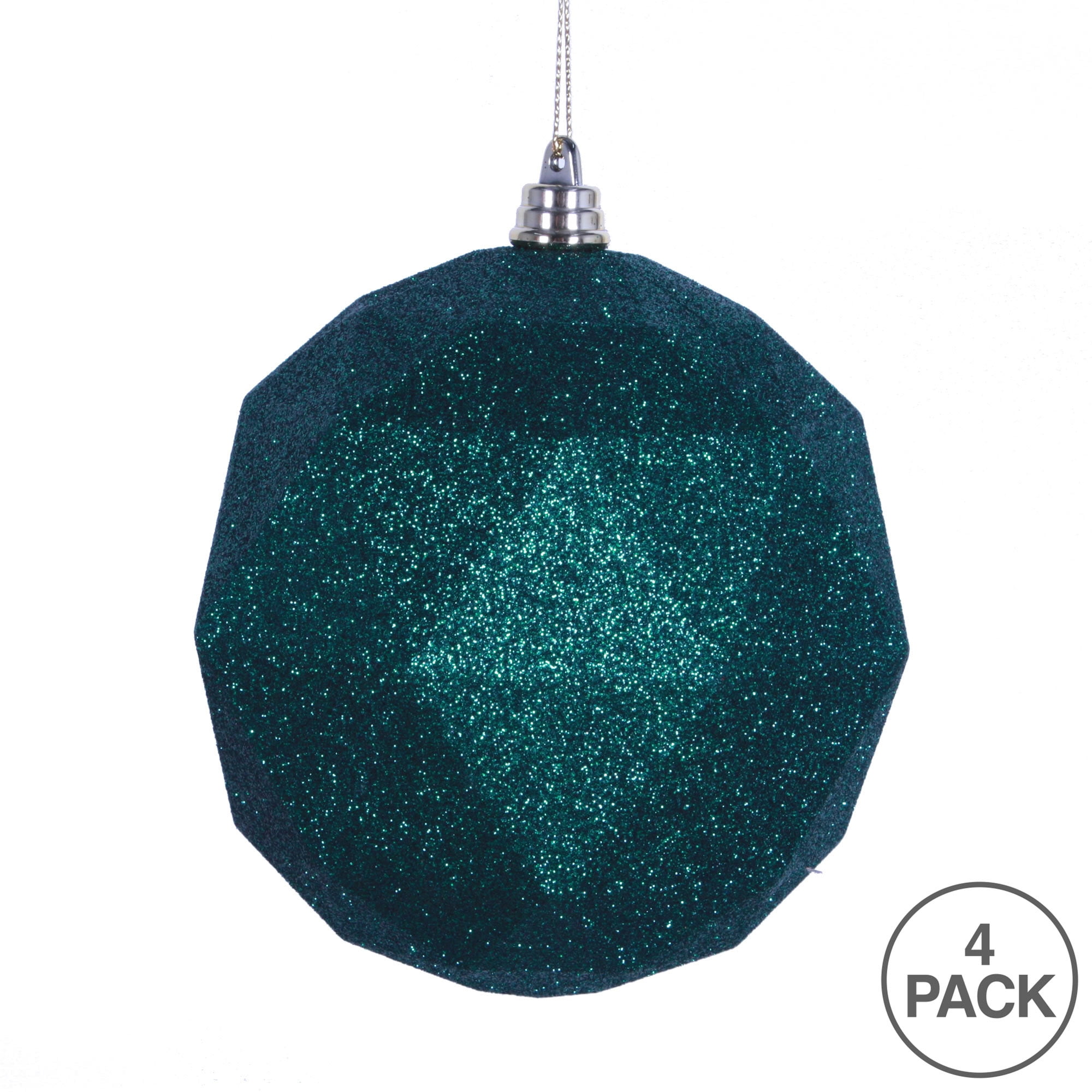 Vickerman 6" Emerald Glitter Geometric Ball Ornament, 4 per bag