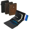 thumbnail image 2 of Slim Wallet for Men, Leather Wallet, Compatible with app_le Air Tag, Carbon Fiber Smart Minimalist - 9-14 Card Capacity Cash Slot, Coffee, 2 of 7