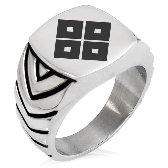 Stainless Steel Kamei Samurai Crest Chevron Pattern Biker Style Polished Ring