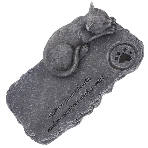 HOOWIFFY Grey Resin Cat Memorial Stone for Outdoor Garden and Tribute