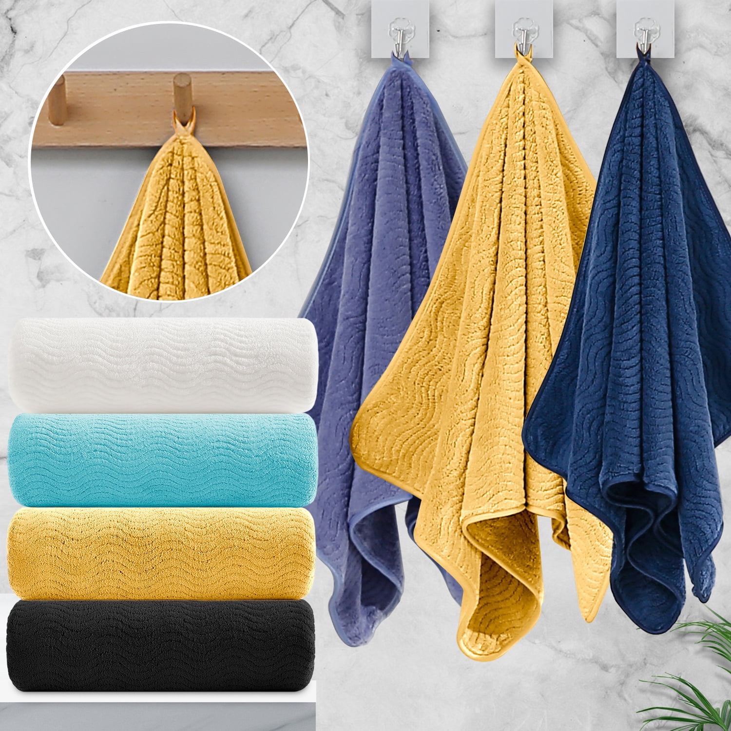 Jessy Home 12 Pack Dark Yellow Hand Towel Set 16"x31" Soft Highly Absorbent Quick Dry Bathroom Towels 600 GSM Microfiber Plush Towels