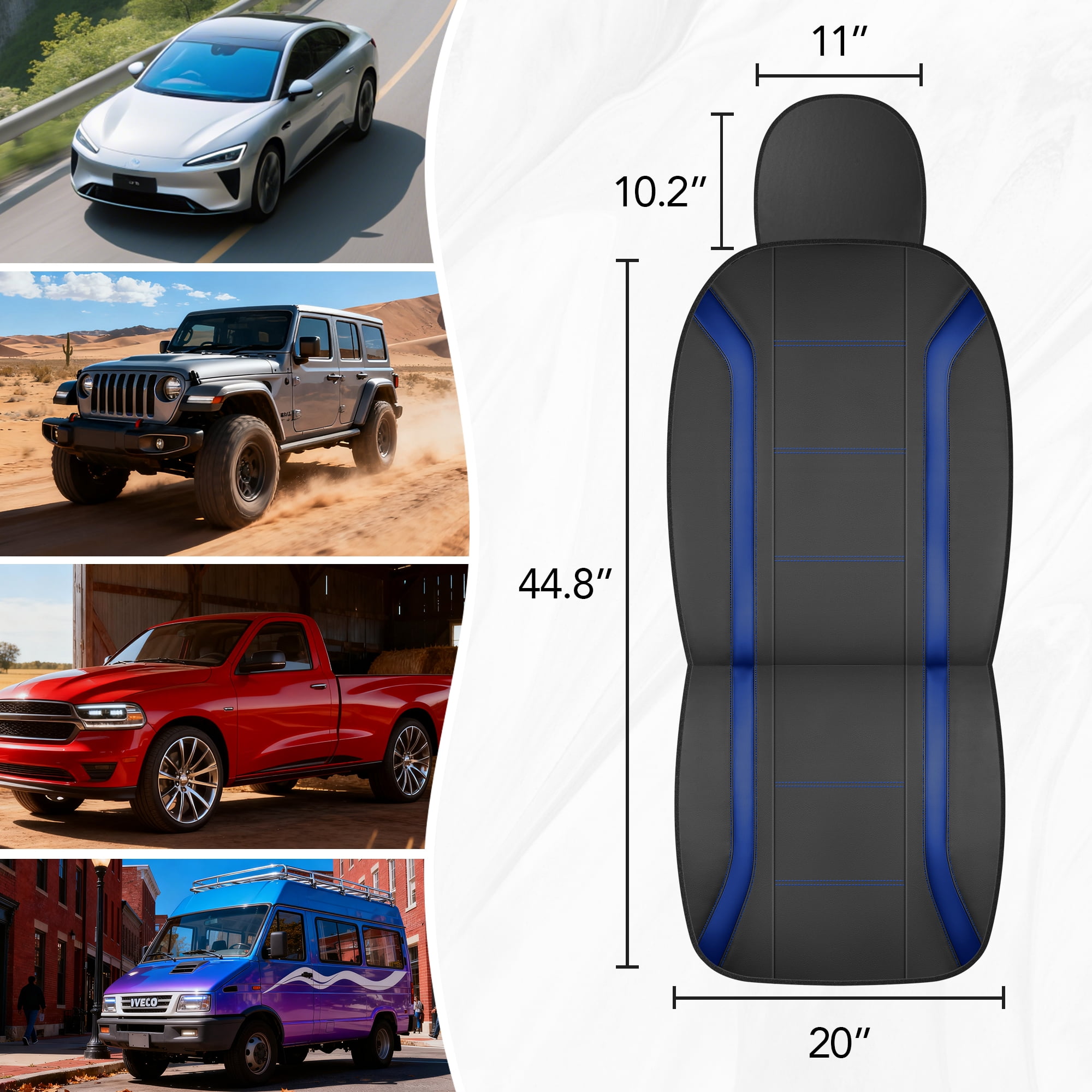 Road Comforts Leather Car Seat Cover,Sports Style Car Seat Cover,Breathable,Non-Slip,Universal Fit,Blue Front Seats
