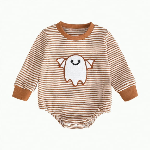 Jkety Girls Halloween Outfit Halloween Outfit Girl Boy Spooky Season Romper Bubble Sweatshirt Bodysuit Fall Halloween Baby Clothes Orange,6-12 Months