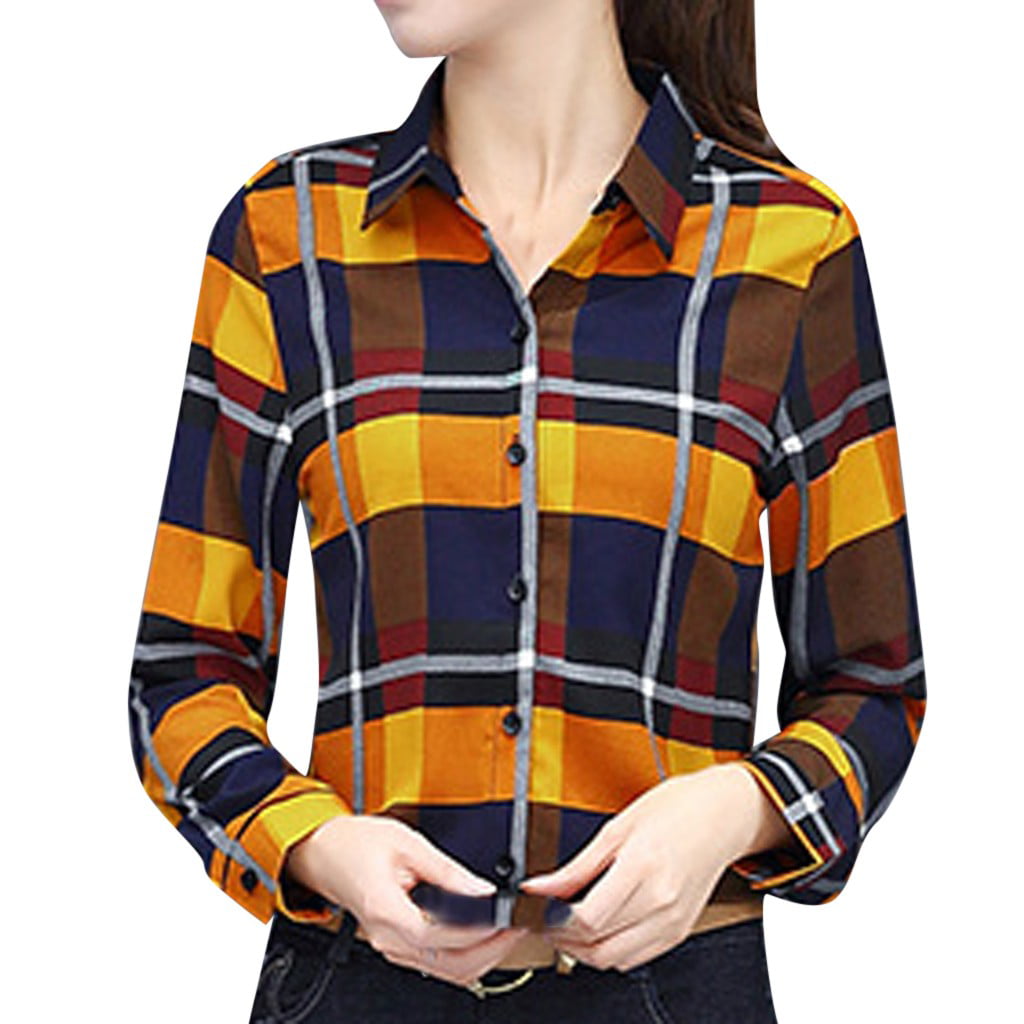 BYWX Men Button Front Casual Long Sleeve Checkered Cotton Shirts 