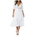 thumbnail image 2 of Fulijie Women's Fashion Deep V Lace Stitching Wedding Bridal Dress Banquet Dress White, 2 of 9