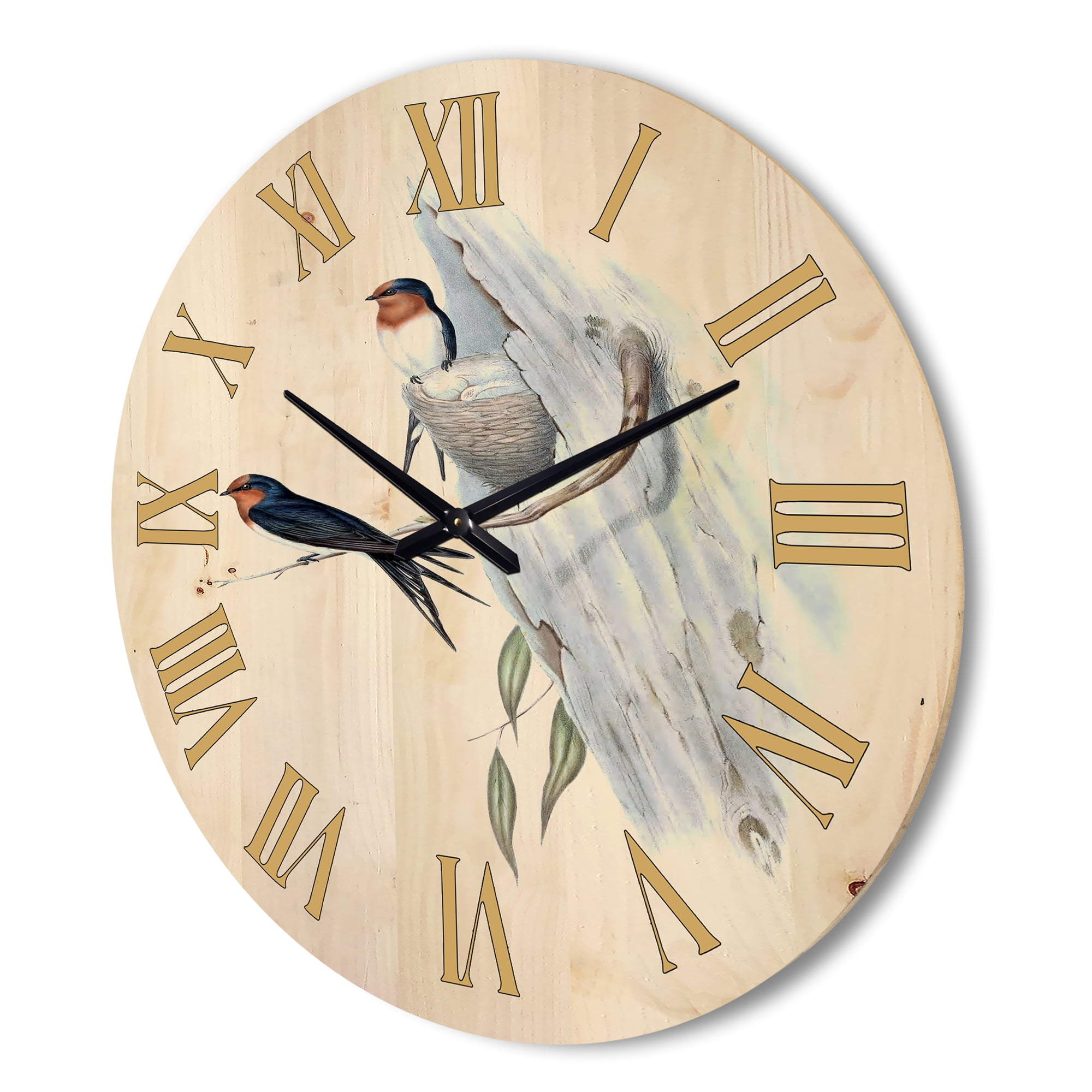 Designart 'Ancient Australian Bird Illustrations II' Traditional Wood Wall Clock