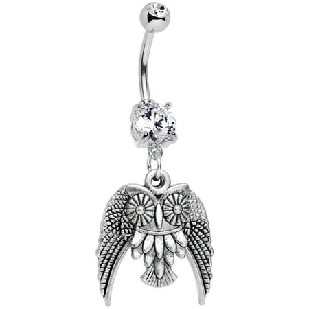 Crystal Belly Owl - Body Candy Handcrafted Clear Accent Owl Dangle Belly Ring Created with Swarovski Crystals