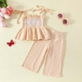 thumbnail image 2 of XZNPDUCQ Girls Summer Outfit Short Sleeve T-Shirt Tee Tops Joggers Casual Elastic Shorts 2Pcs kids Casual Elastic Shorts 2Pcs Dailywear Beige，4-5 Years, 2 of 9
