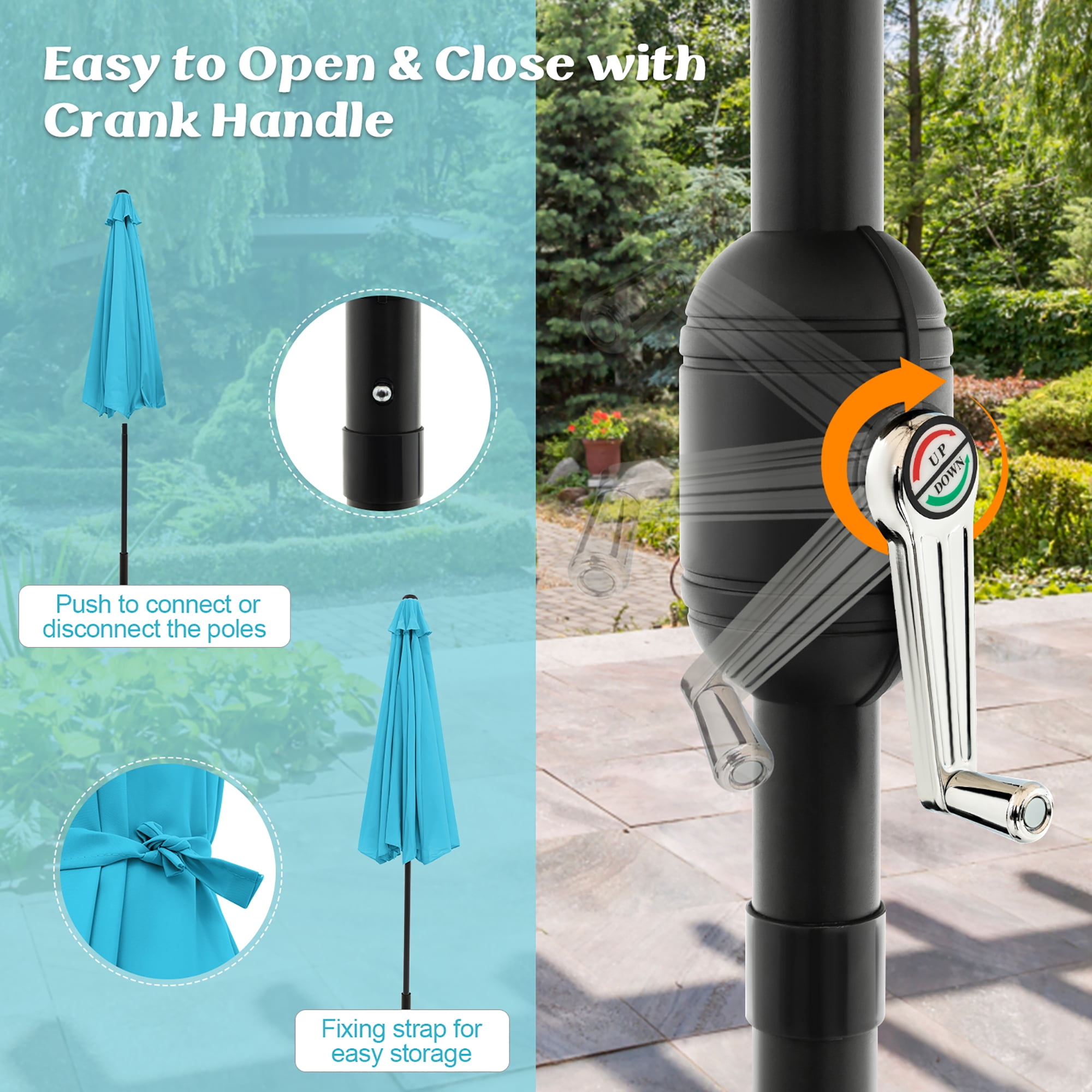 Gymax 300 CM Patio Umbrella Heavy Duty Market Umbrella w/ Tilt Mechanism Crank Handle Blue