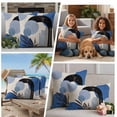 thumbnail image 5 of Boho Middle Century Outdoor Waterproof Pillow Covers, Abstract Blue Geometric Leaves Decorative Square Throw Pillowcase Sofa Cushion Sham for Patio/Couch/Chair, 26"x26" 2 Pack, 5 of 8