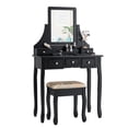 thumbnail image 3 of Patiojoy Rotatable Mirror Vanity Set Makeup Dressing Table and Stool w/ 5 Drawers Black, 3 of 8