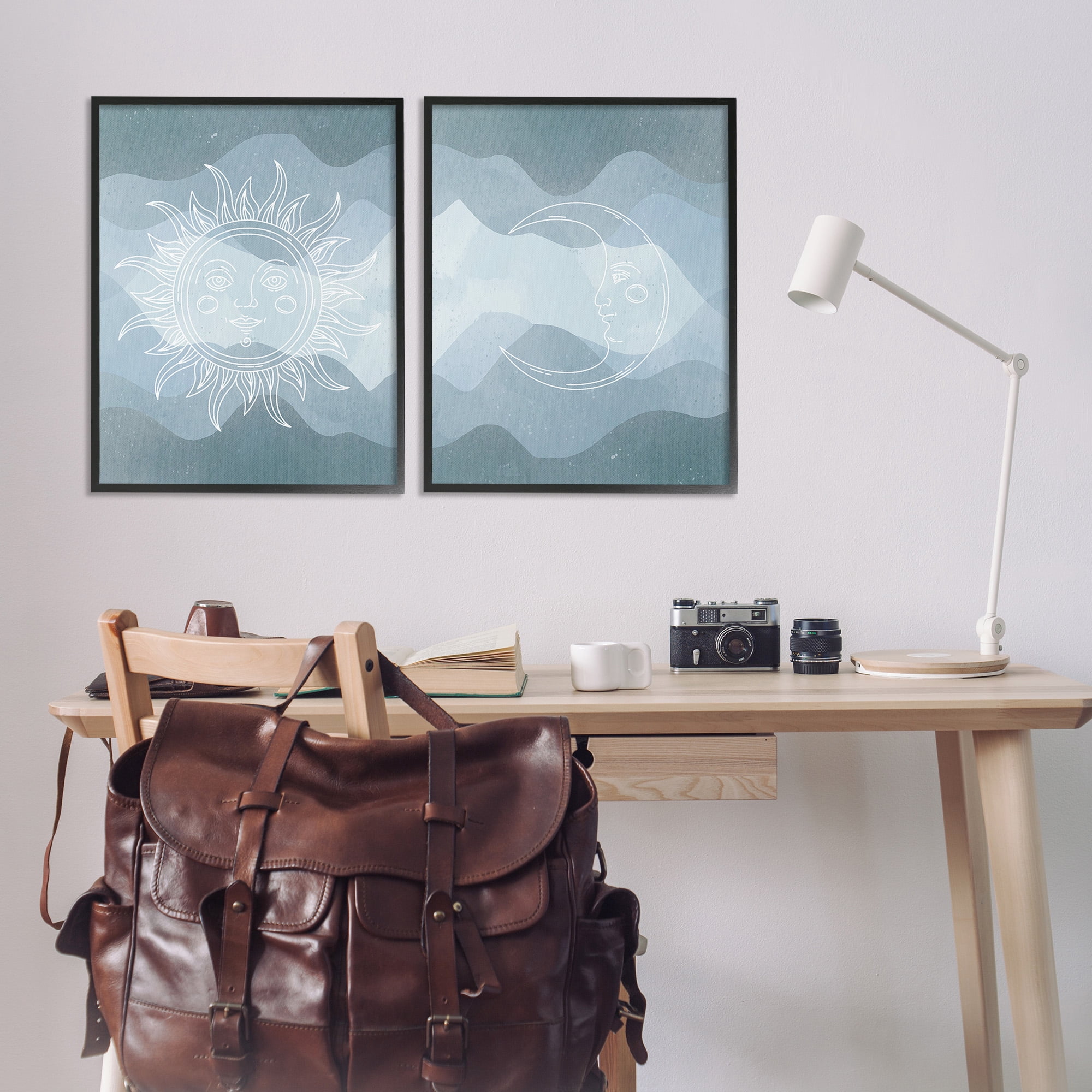 Stupell Industries Celestial Sun & Moon Landscape Painting Black Framed Art Print Wall Art, 24 x 30, Set of 2