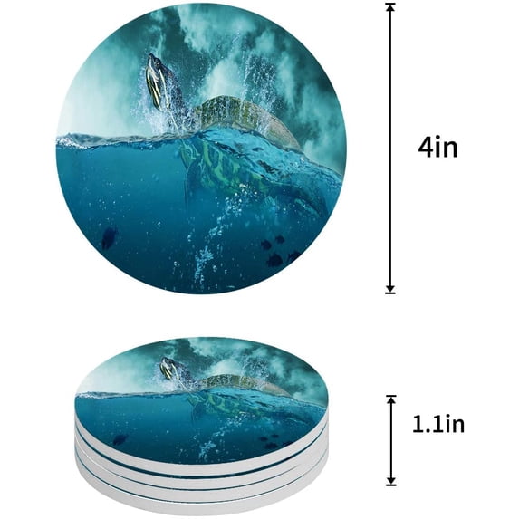 FMSHPON Ocean Sea Turtle Set of 8 Round Coaster for Drinks, Absorbent Ceramic Stone Coasters Cup Mat with Cork Base for Home Kitchen Room Coffee Table Bar Decor