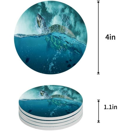 

FMSHPON Ocean Sea Turtle Set of 4 Round Coaster for Drinks Absorbent Ceramic Stone Coasters Cup Mat with Cork Base for Home Kitchen Room Coffee Table Bar Decor