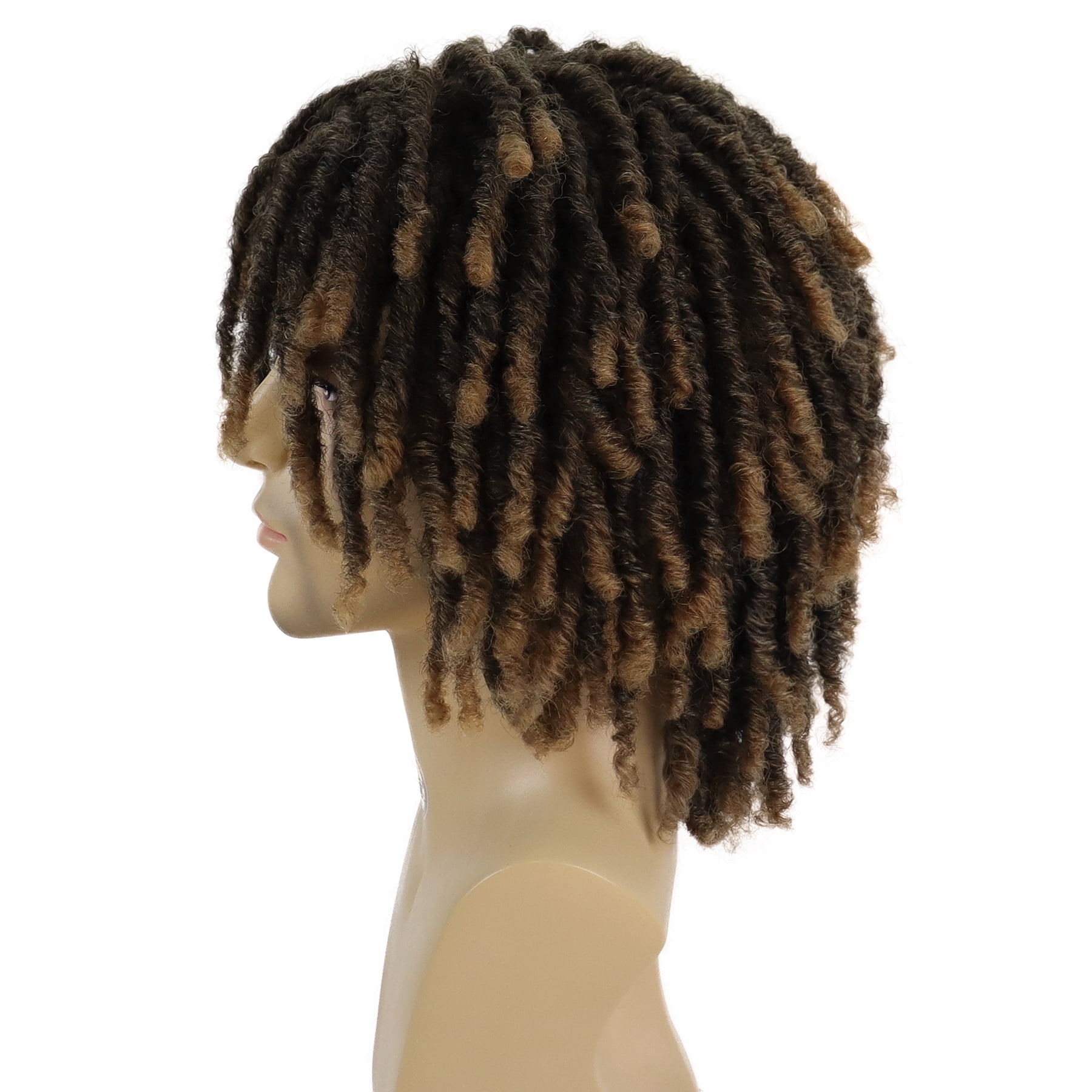 Short Dreadlocks Wigs for Men Braided Wig with Bangs in Synthetic Fiber T1B/27(Ombre Light Brown)