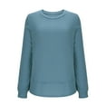 thumbnail image 4 of DPTALR George Women's Crew Neck Long Sleeve Shirts，Waffle Knit Loose Tops，2025 Casual Comfy Fall Basic Tees,Blue,Size XL, 4 of 6
