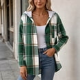 thumbnail image 4 of DeHolifer Women Shirt Flannel Hooded Shacket Plaid Jacket Button Oversized Casual Jacket Green L, 4 of 6