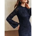 thumbnail image 2 of Women Blue Long Sleeve Lace Maxi Dress, Elegant Round Neck Slim Fit Bell, 2 of 7