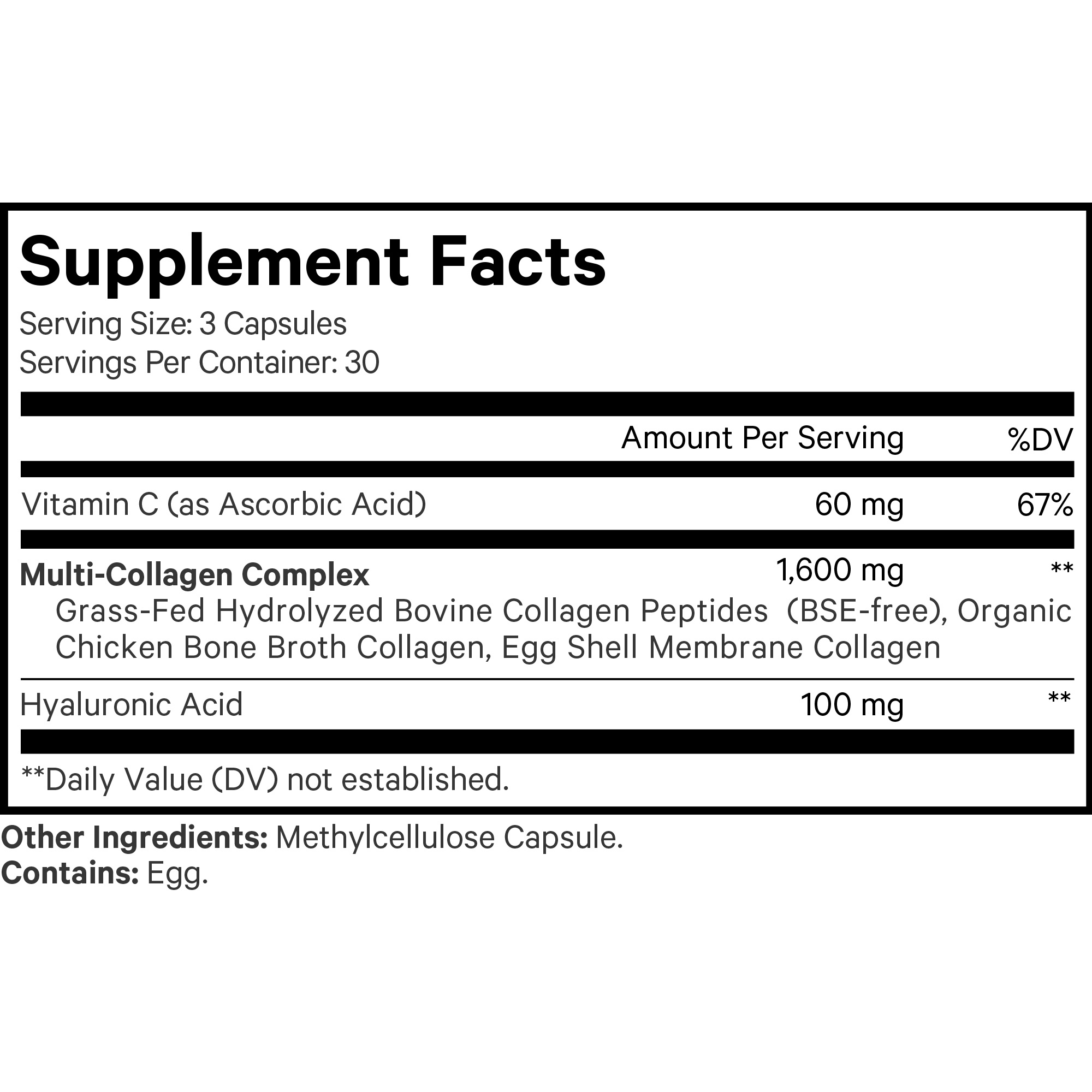 Amen Collagen Peptides Capsules, Hyaluronic Acid, Vitamin C, 90 Ct