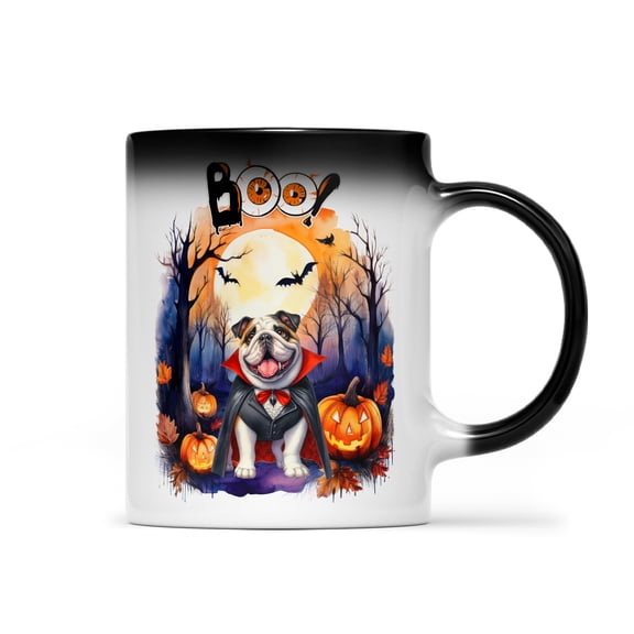 Happy Halloween Vampire Bulldog BOO with Pumpkins Fun and Spooky Heat Color Changing Mug Dog Lover Gifts Idea Magic Coffee Mug - 00018