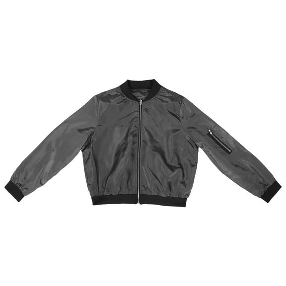 TEHAUX Women's Grey Polyester Jacket with Pockets, Cozy Warm Short Length Outerwear for Casual and Everyday Wear