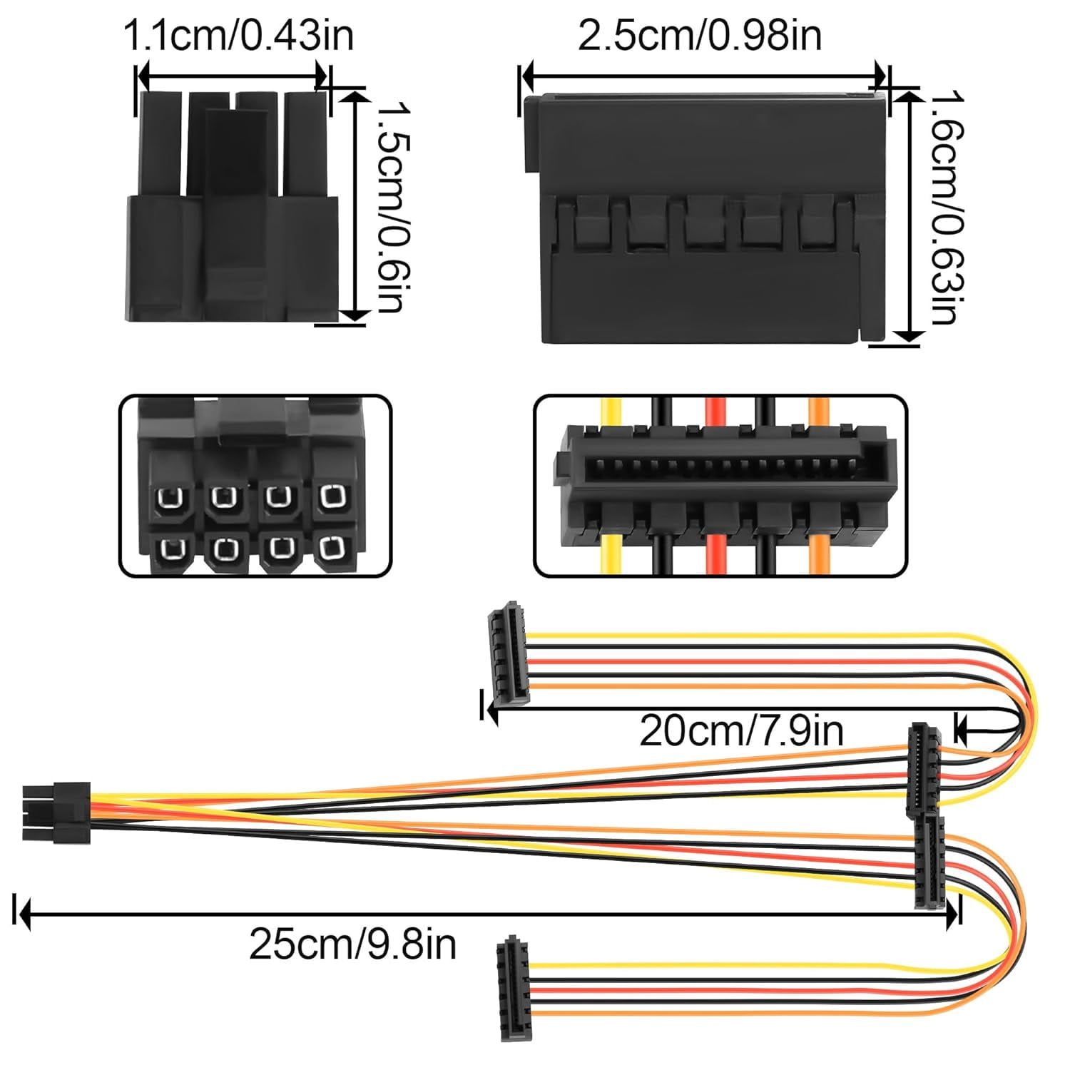 HRTGFD-OptiPlex 3040 5040 7040 MT SATA Power Cable 7G26H - Small 8Pin to Two Sets 2X 15Pin SATA Power Cord for Hard Drive/Optical Drive