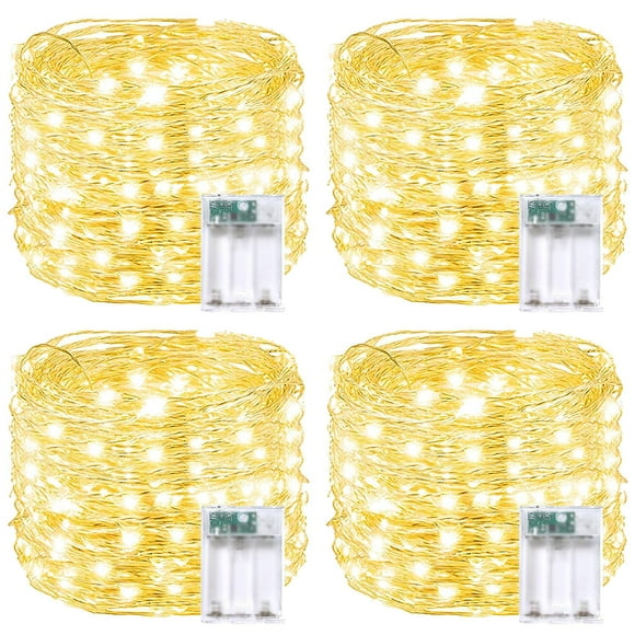 String Lights BOSSERN, 4 x 60 LED, 6 m, con temporizador, funciona con pilas, color blanco cálido