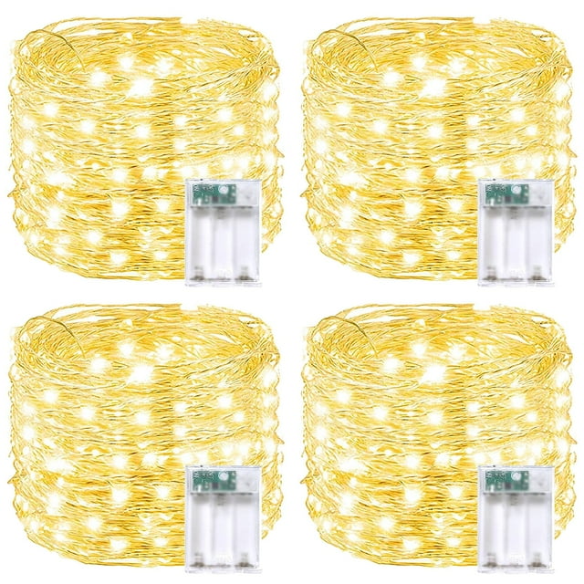 String Lights BOSSERN, 4 x 60 LED, 6 m, con temporizador, funciona con pilas, color blanco cálido