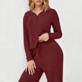 thumbnail image 5 of Kixjoy Two Piece Sets for Women Plus Size Fashion Long Sleeve Sweatsuits Athletic Warm Wide Leg Wide Leg Pant Sets Ribbed Knit Fall Outfits for Women, Wine XXL, 5 of 5