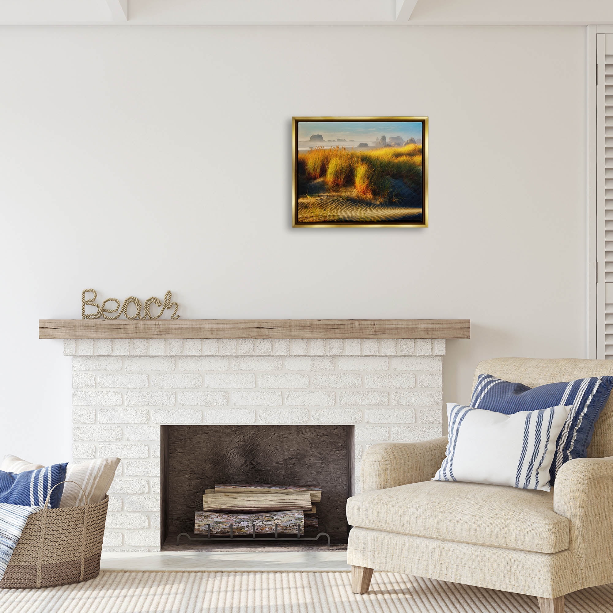 Stupell Industries Sand Ripples Beach Landscape Coastal Photography Gold Floater Framed Art Print Wall Art