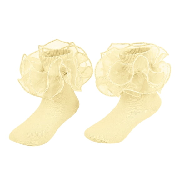 AWZXDE Kids Socks Thin Lace Solid Color Comfortable Soft with Lace Trim Girl Style Student Short Socks - Elegant and Daily Wear Light Yellow