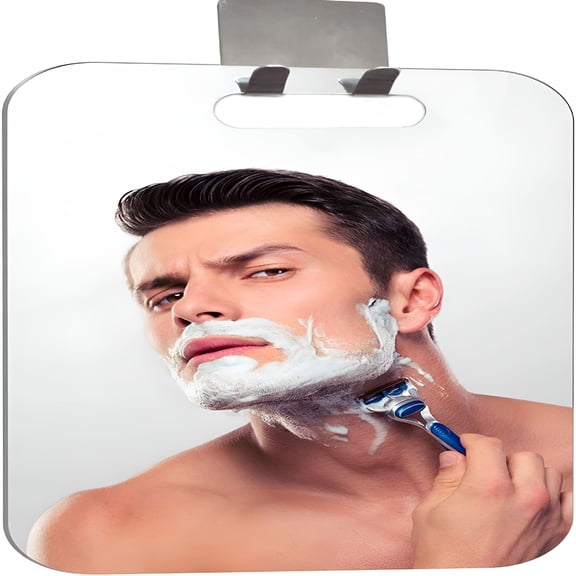 XIBUFE Fogless Shower Mirror (11Inx7.48In),Anti-Fog Frameless Wall Hanging Makeup&Shaving Bathroom Accessory (Large,Shaver Hook)