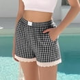 thumbnail image 2 of Diufon Boxer Shorts for Women Summer Elastic High Waist Summer Beach Shorts Lace Hem Plaid Shorts with Pockets, 2 of 6