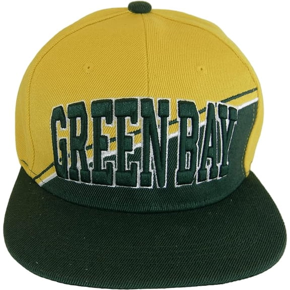 Green Bay City Name Diagonal Split Color Font Snapback Baseball Cap (Gold/Green)