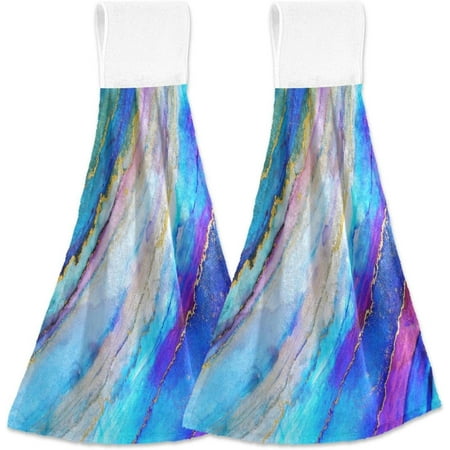 

SKYSONIC Originall Ink Blue Purple Marble Hanging Hand Towels with Hanging Loop Hand Towels Soft Thick Dish Cloth Hand Towels for Kitchen Bathroom with Hanging Loop 12 x17