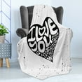 thumbnail image 4 of I Love You More Soft Flannel Fleece Throw Blanket, Calligraphy in a Heart Shape with Grunge Messy Look Inspirational, Cozy Plush for Indoor and Outdoor Use, 50" x 70", Black White, by Ambesonne, 4 of 5