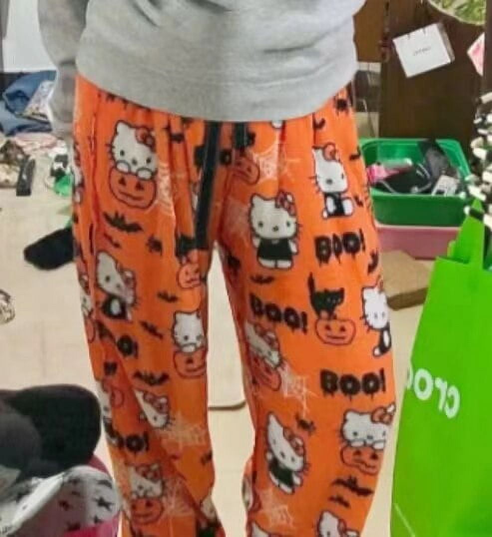 Halloween Sanrio Hello Kitty Pantalon de pyjama femme tendance  automne/hiver Nightwear Flanelle Sleepwear Kawaii Pantalon en peluche  décontracté