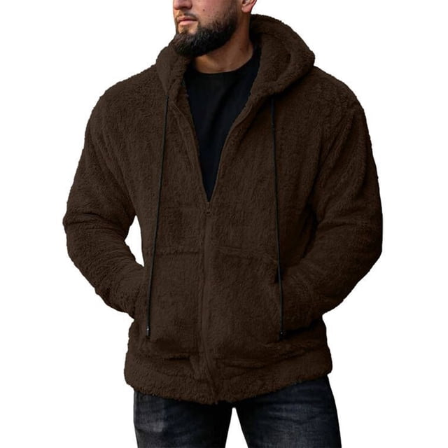 Hombres Otoño Prendas de abrigo Cremallera Sudadera con cordón Sudaderas con capucha con bolsillos Cárdigan de felpa de manga larga para hombre Chaqueta de invierno de color sólido de ajuste regular